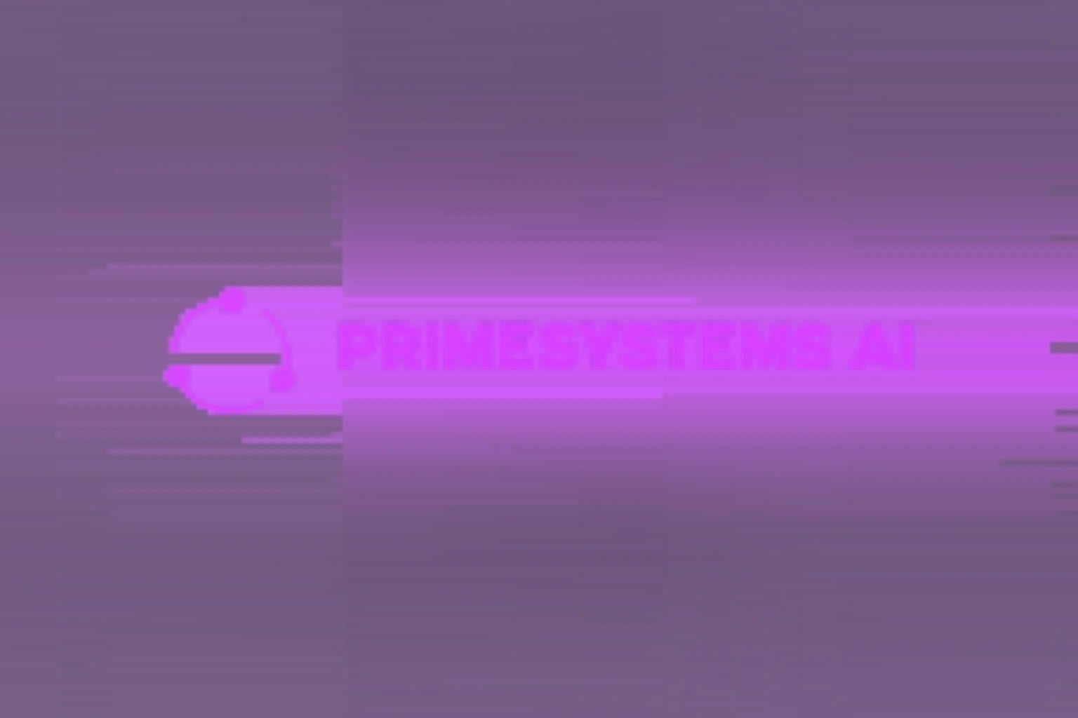 Primesystems AI logo with purple circle icon on dark digital background with Matrix-style code pattern